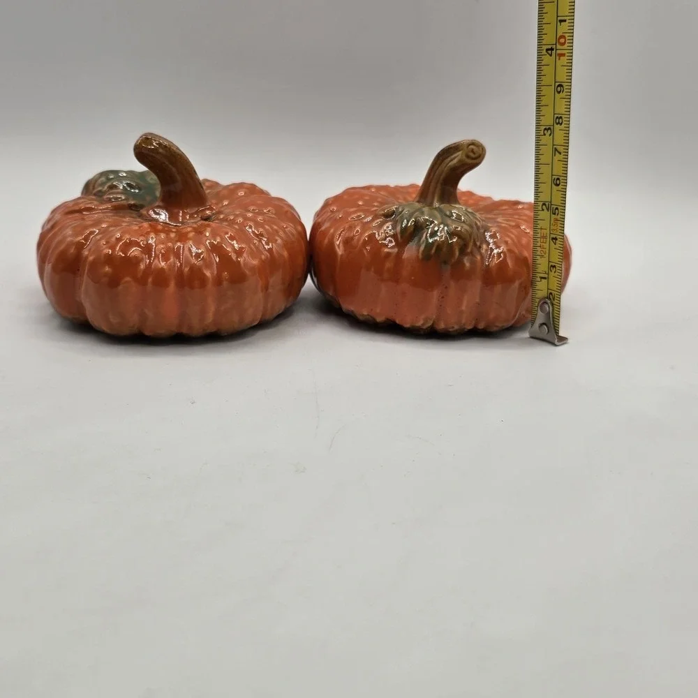 Pair‎ of Ceramic Pumpkins Fall Decor Halloween Autumn